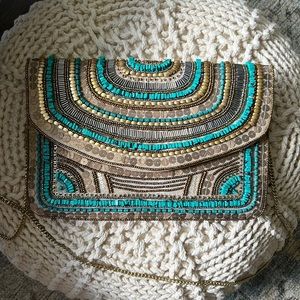 Lulus turquoise beaded crossbody/clutch bag